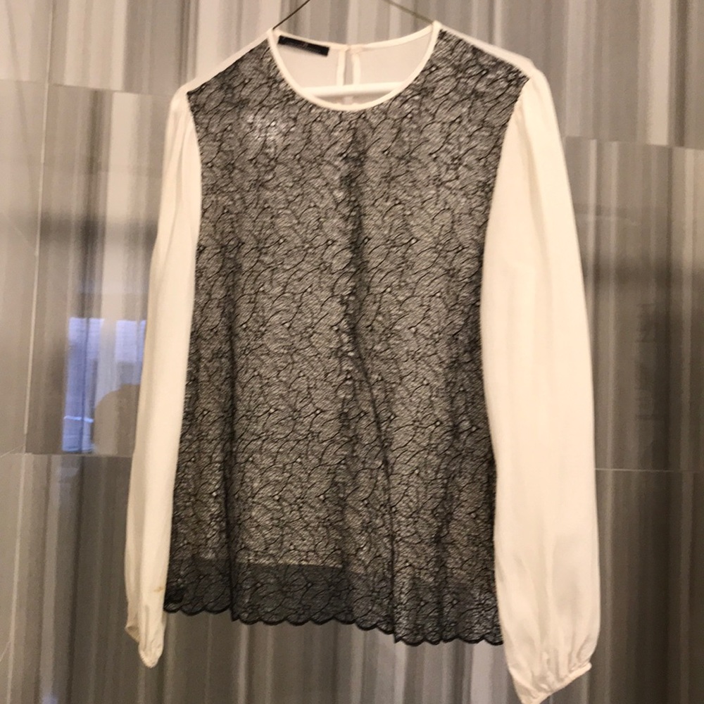 Gorgeous white blouse with black lace overlay